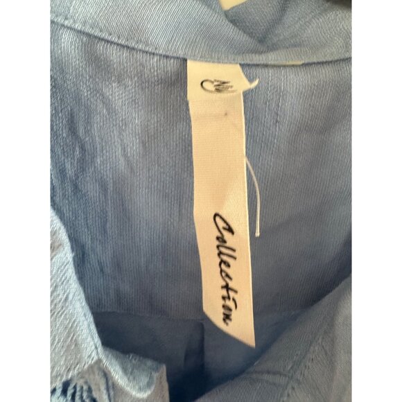 NY Collection Womens Medium Cotton Sleeveless Button-Up Lace Panel Shirt Blue Co - Picture 5 of 6